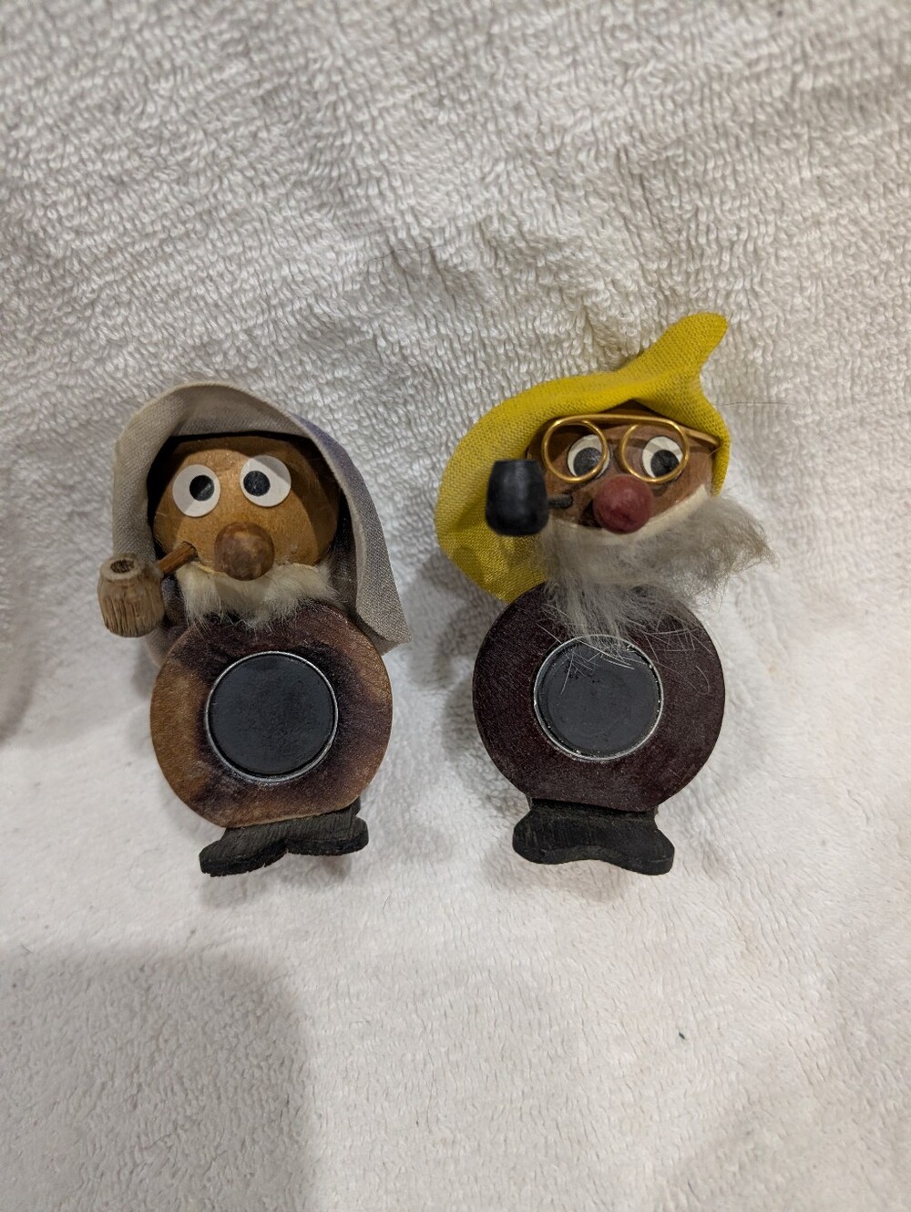 Vintage Handmade Wooden Yellow and Brown Decorative Small Figurines with Magnets